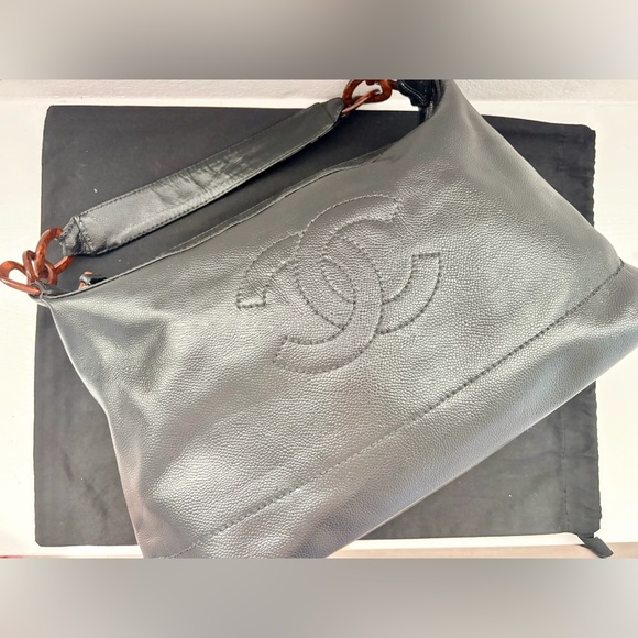 Auth CHANEL Black CC Caviar Large Hobo Bag, 14.9” x 10.2” - Picture 10 of 17